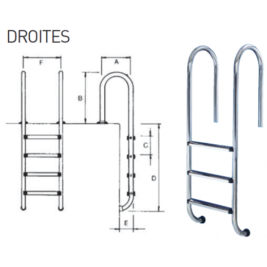 Echelle droite Flexinox antidérapantes pour piscine 3 marches